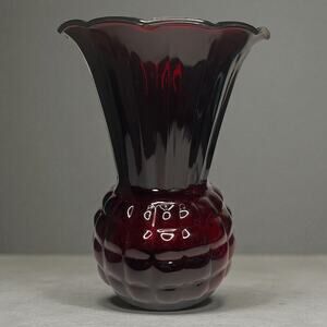 Vintage Anchor Hocking Ruby Red Pineapple Vase 9" Fluted Scalloped Art Glass